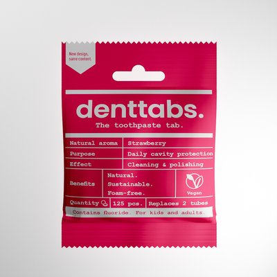 Полуничні драже для чищення зубів Denttabs,125 шт (для дітей та дорослих) DT0202S фото